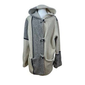 Maralyce Ferree Womens Beige & Gray Hooded Toggle Coat Warm Casual Cozy Sz M